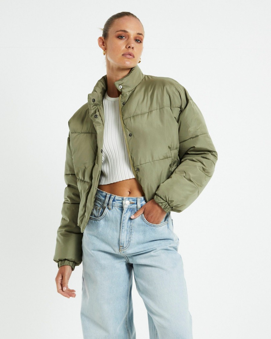 Women SUBTITLED Jackets | Casey Cropped Puffer Jacket Sage Green · Jamiear